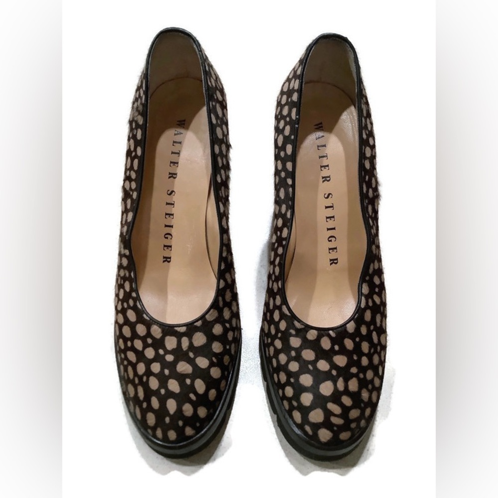 Vintage Walter Steiger Pony Hair Animal Print Platform Pumps Size 8.5
